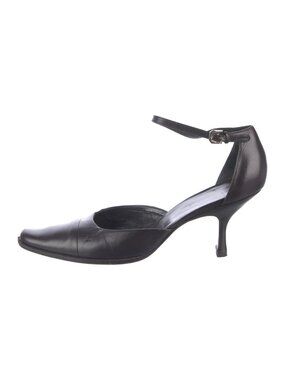 Jil Sander Leather Ankle Strap Pointed Toe Heels, Size 7